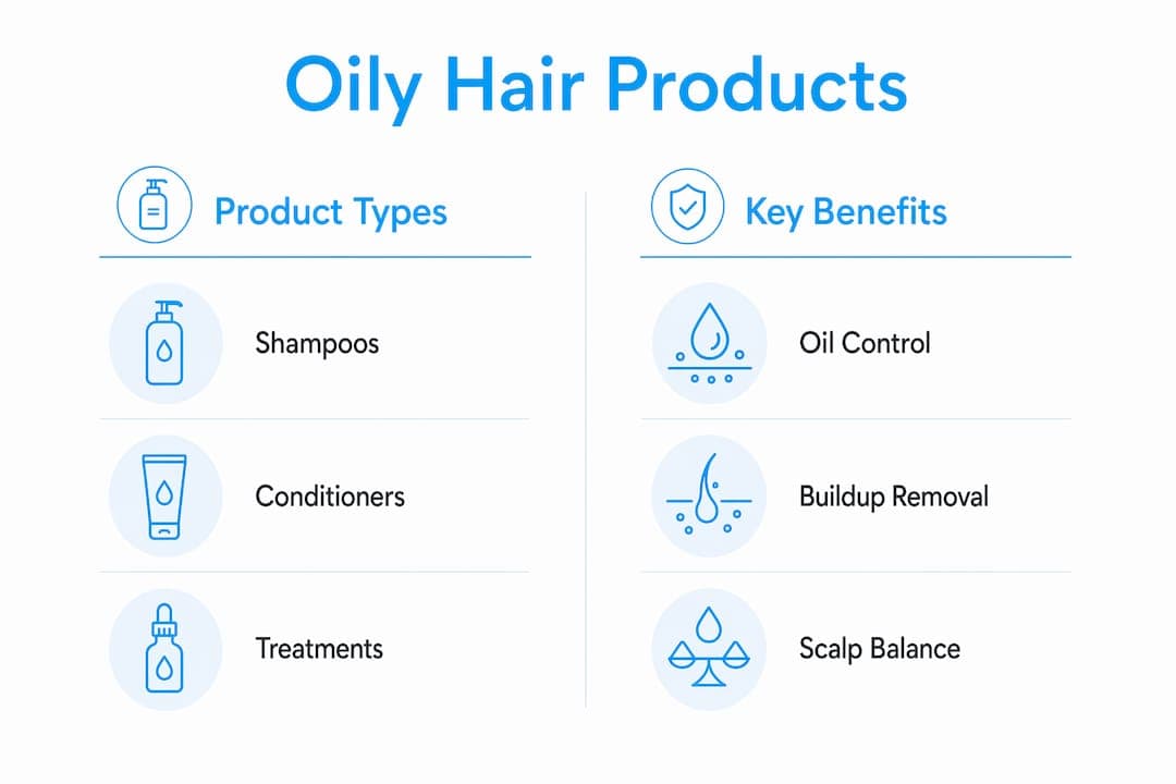 Infographic comparing oily hair product types and benefits