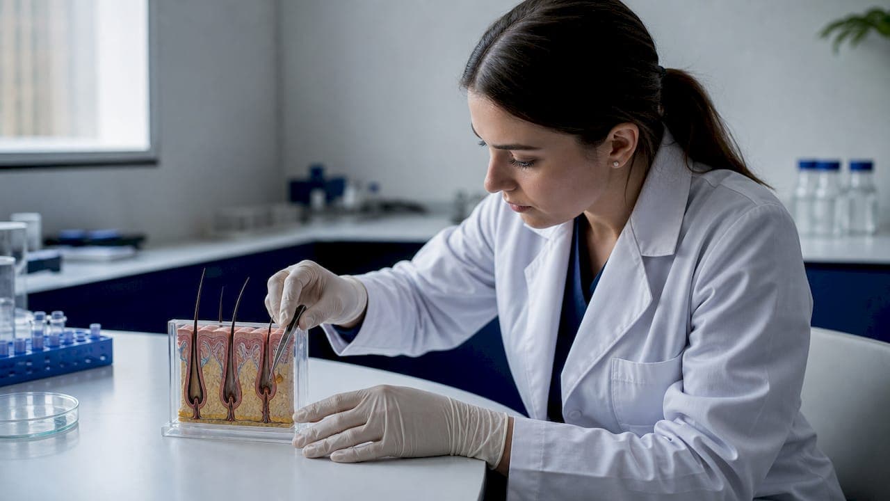 Representación del folículo piloso y sus diferentes etapas de crecimiento capilar