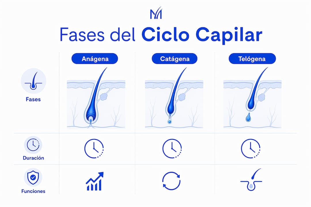 Infografía sobre las distintas etapas del crecimiento del cabello
