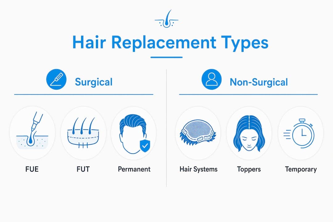 Infographic comparing surgical and non-surgical hair replacement