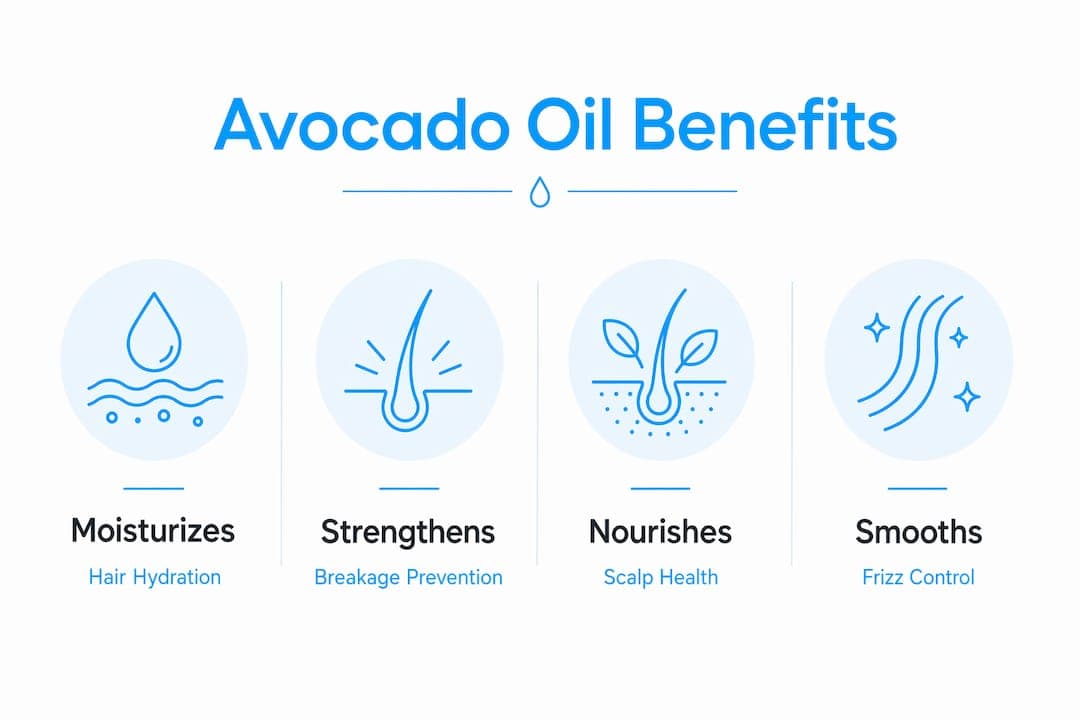 Infographic showing avocado oil hair benefits