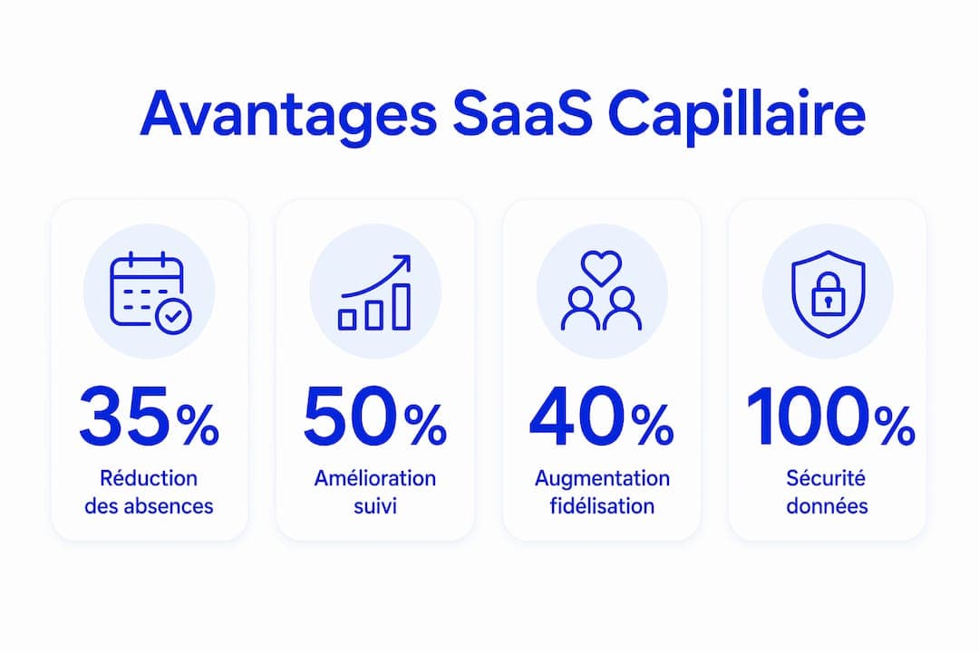 Visuel récapitulatif des principaux atouts des solutions SaaS pour la gestion capillaire