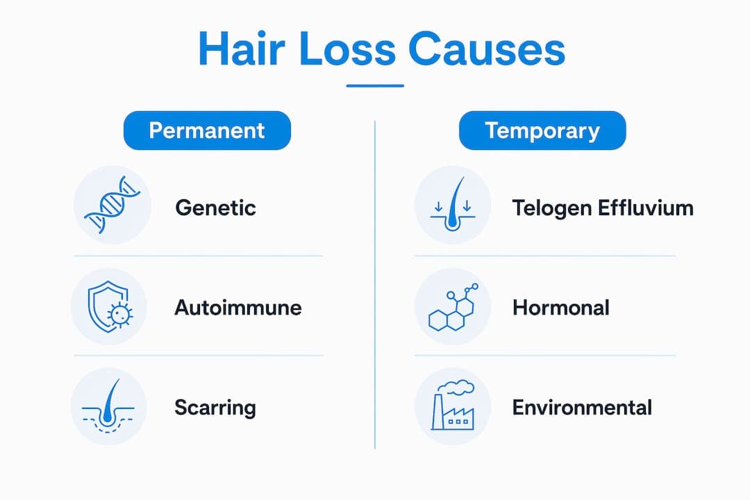 Infographic showing permanent and temporary hair loss causes