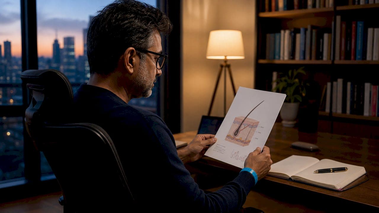 Patient reviewing genetic hair growth analysis