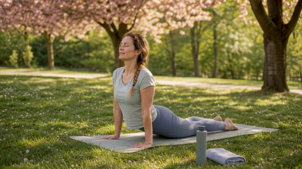 Um ihren Alltagsstress abzubauen, setzt die Frau auf Yoga.