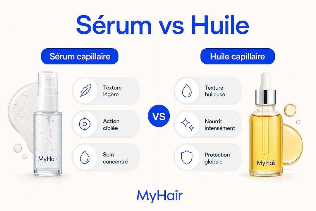 Infographie : quelles différences entre un sérum et une huile pour les cheveux ?