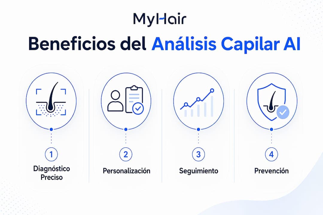 Infografía destacando las ventajas principales del análisis capilar con inteligencia artificial