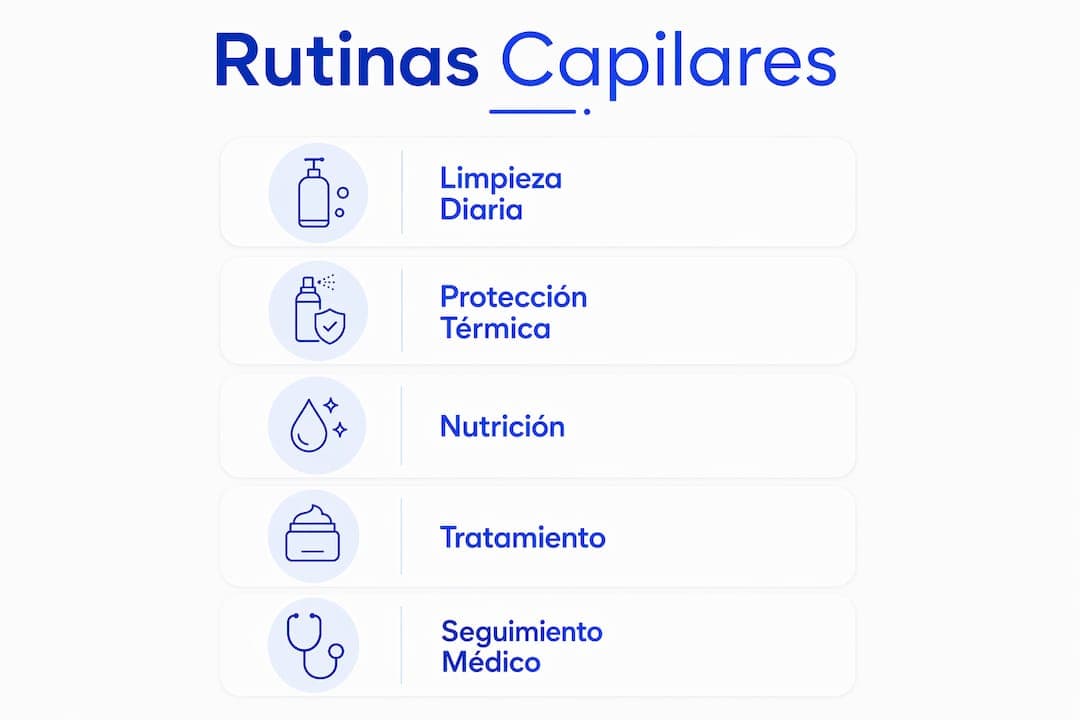 Infografía dinámica que muestra paso a paso cómo cuidar tu cabello en la rutina diaria