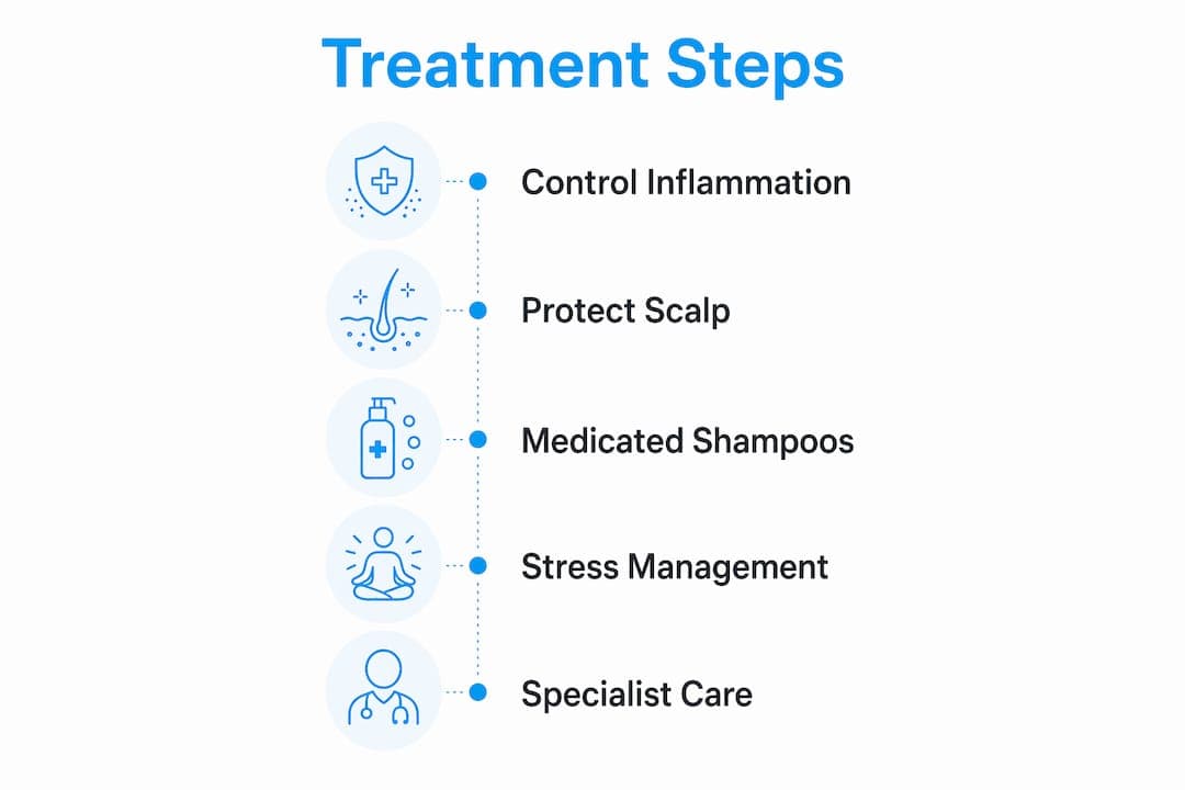 Infographic outlining psoriasis hair loss treatment steps