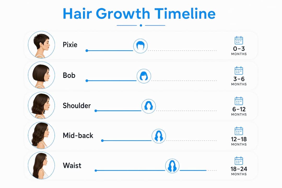 Infographic showing hair length growth milestones