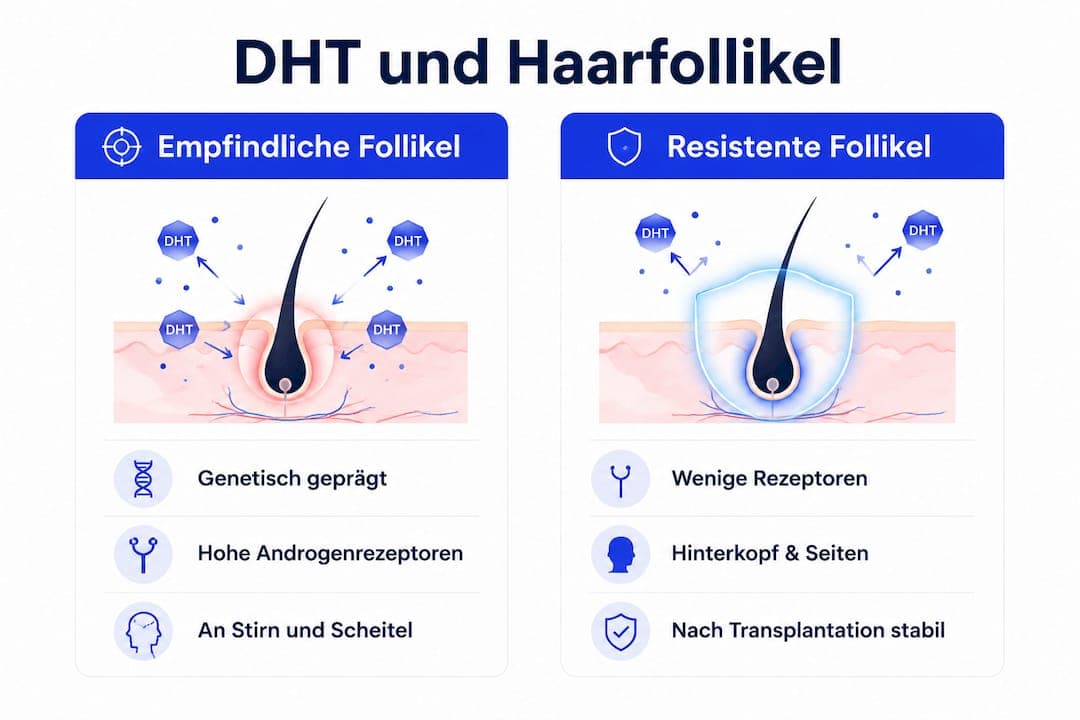 Grafik zur DHT-Empfindlichkeit von Haarwurzeln – so wirkt sich das Hormon auf das Haarwachstum aus