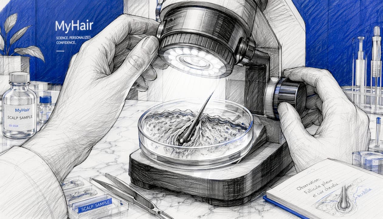 Analyse détaillée au microscope du cuir chevelu et de la fibre capillaire