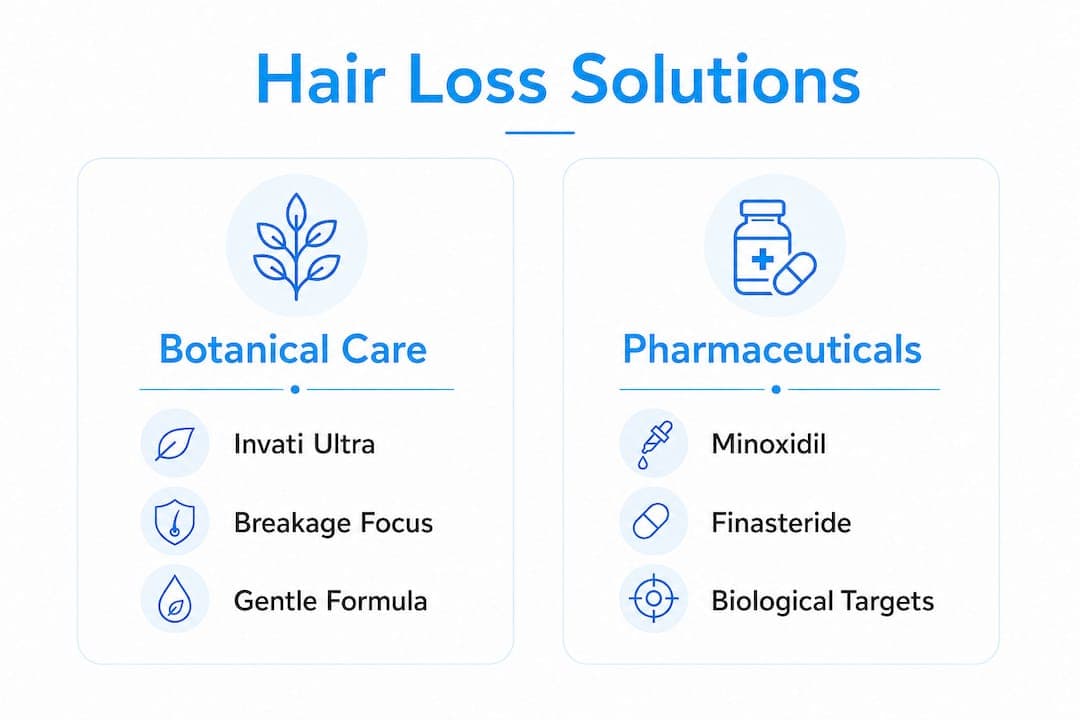 Infographic comparing botanical vs pharmaceutical hair loss treatments