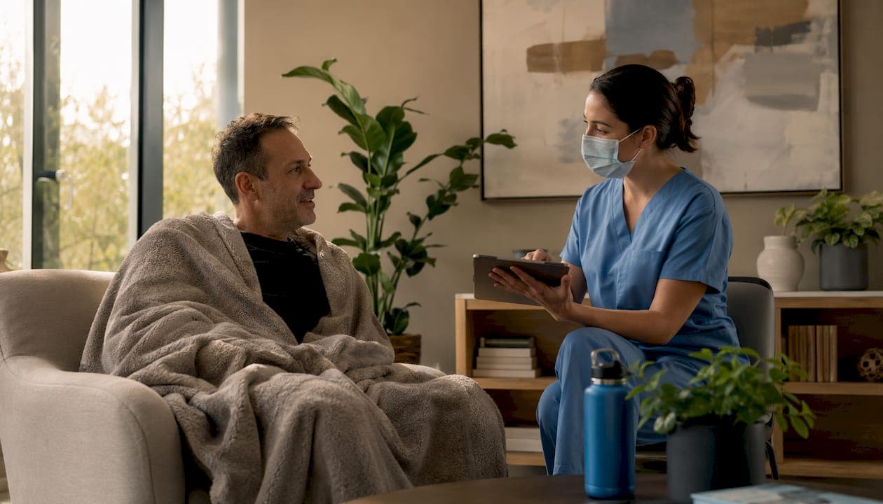 Surgeon consults patient before hair transplant surgery