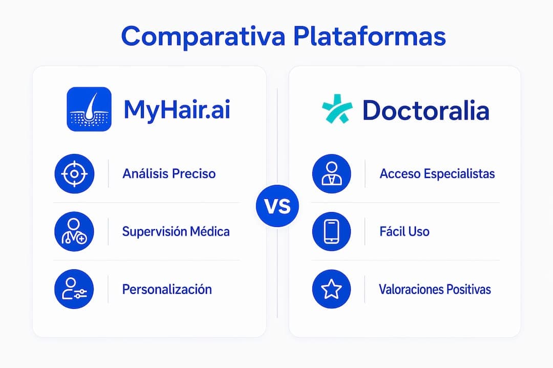 Infografía comparativa de plataformas de cuidado del cabello con inteligencia artificial