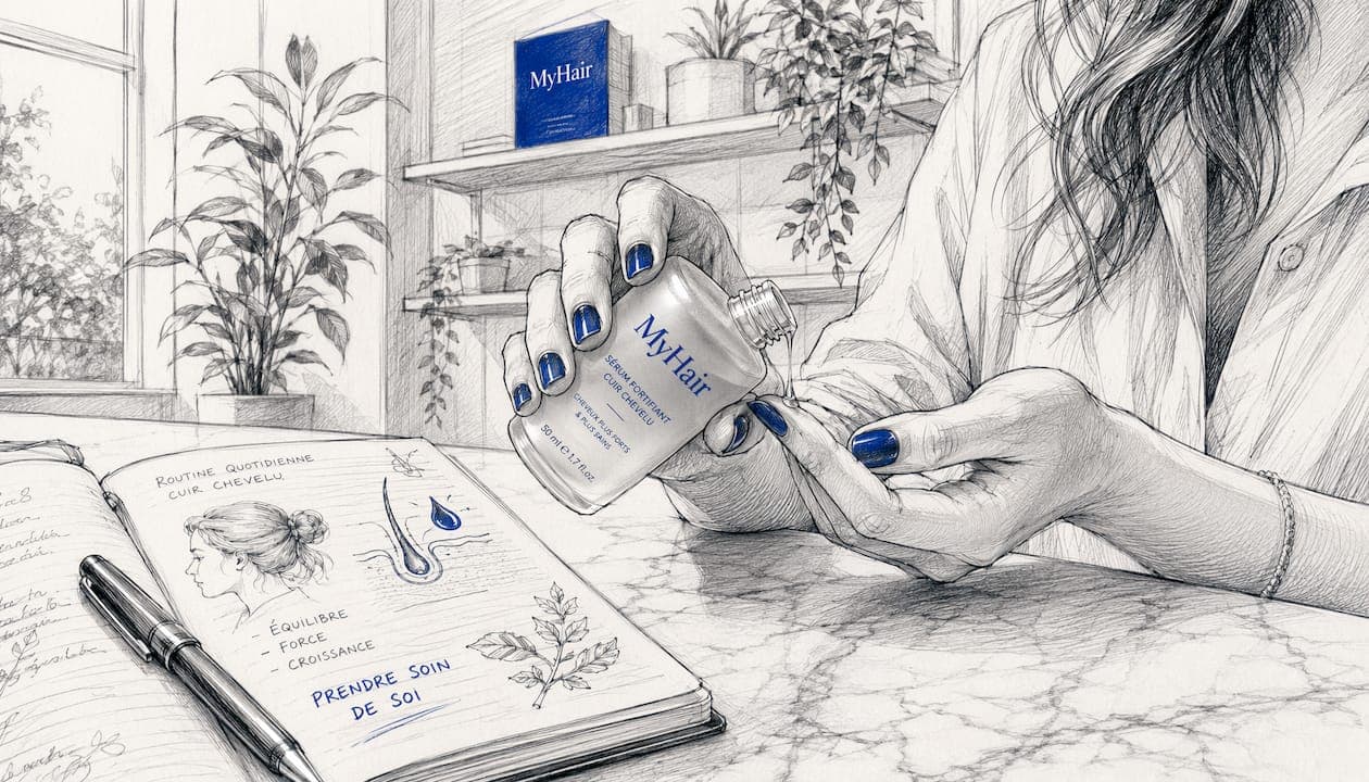 Des mains appliquant de l’huile sur les cheveux