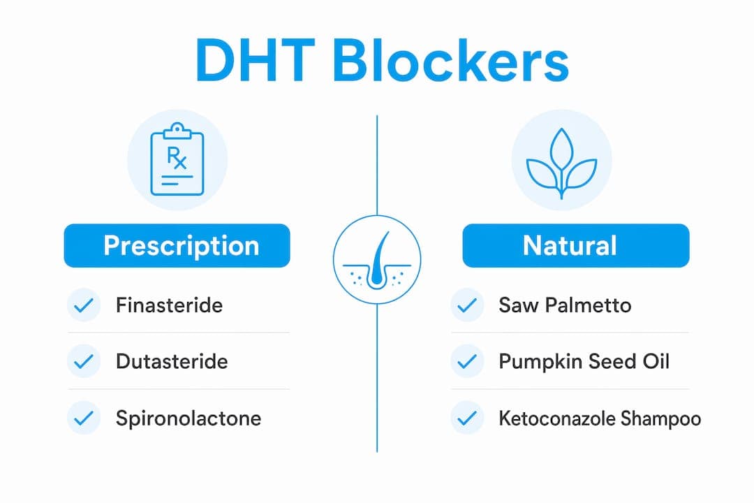 Infographic comparing prescription and natural DHT blockers