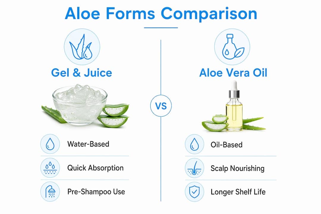 Infographic comparing aloe gel and aloe vera oil