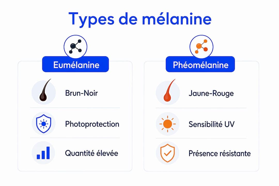 Infographie : les différences entre l’eumélanine et la phéomélanine dans la coloration des cheveux