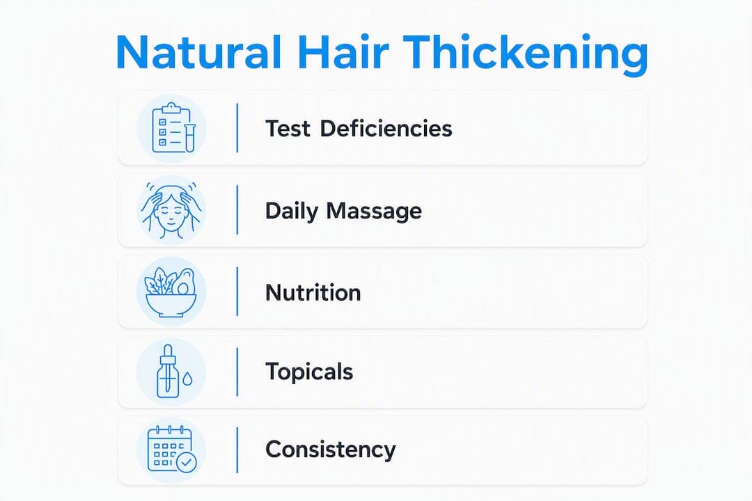 Infographic showing steps to naturally thicken hair