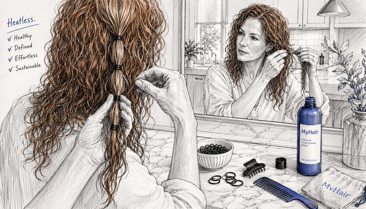 Des mains qui séparent les cheveux en différentes sections et les attachent avec des élastiques pour réaliser la technique du banding.