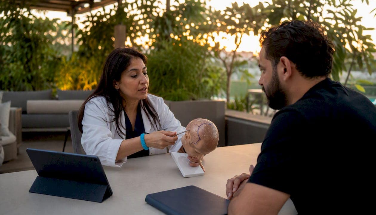 Doctor consulting patient in surgical clinic room
