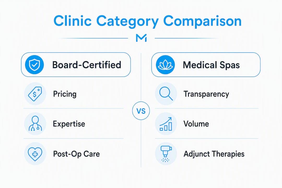 Infographic comparing clinic categories side by side