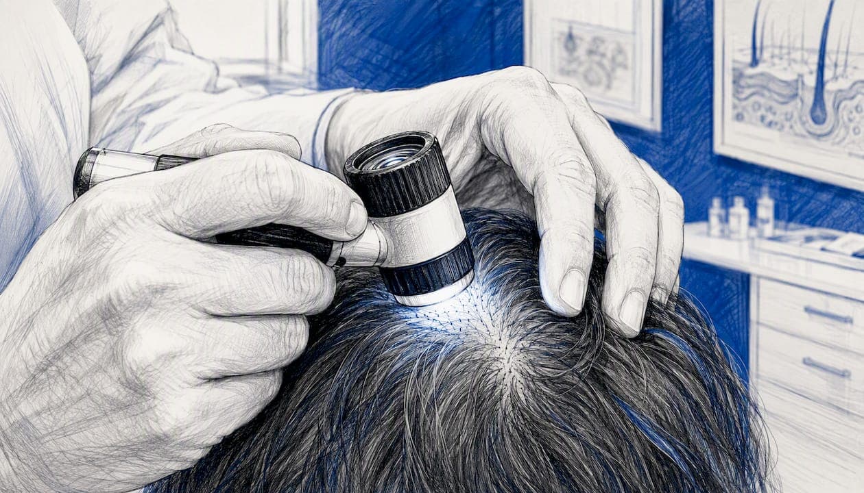 Examen du cuir chevelu à l’aide d’un dermatoscope réalisé par un professionnel