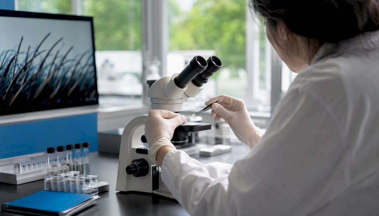 Scientist handling scalp sample for epigenetic study