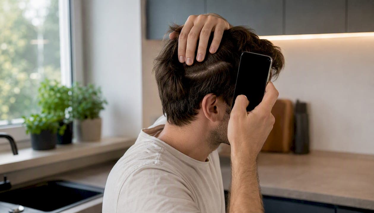 Person capturing scalp photo with smartphone