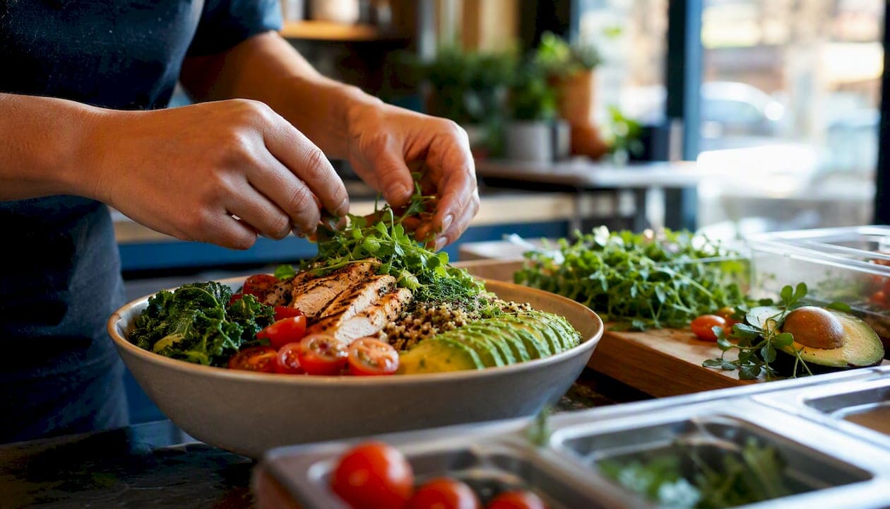 Hands preparing nutrient-rich meal for hair health