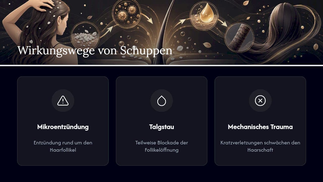 Grafik, die die Wirkungsmechanismen von Schuppen auf das Haar zeigt