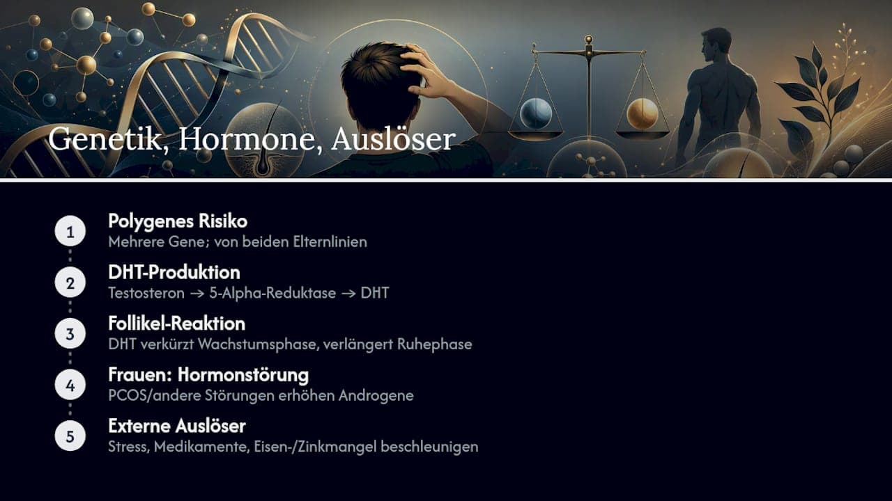 Übersicht zu genetischen und hormonellen Ursachen von Haarausfall