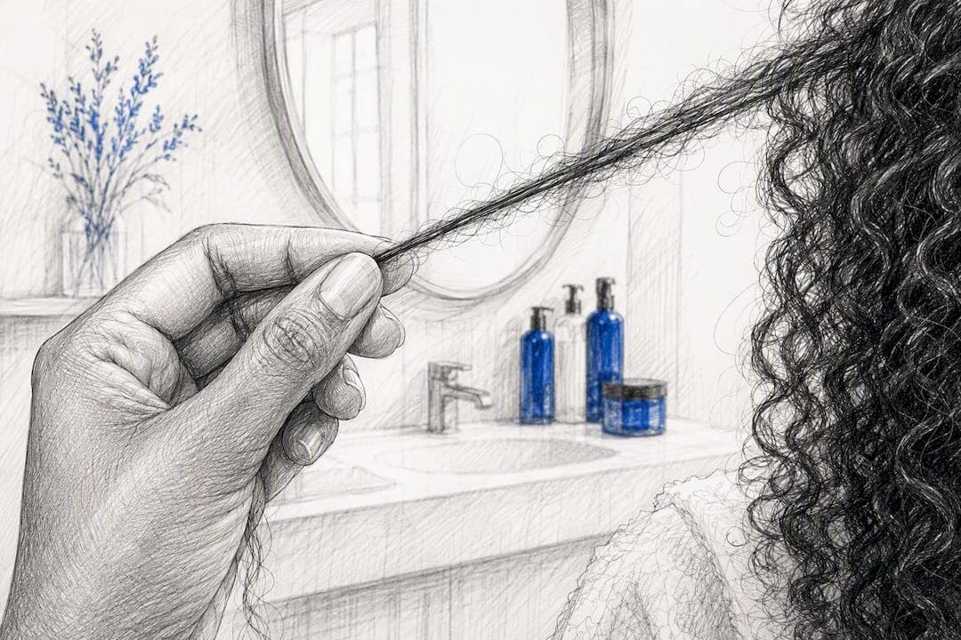 Main testant l'élasticité d'une mèche de cheveux