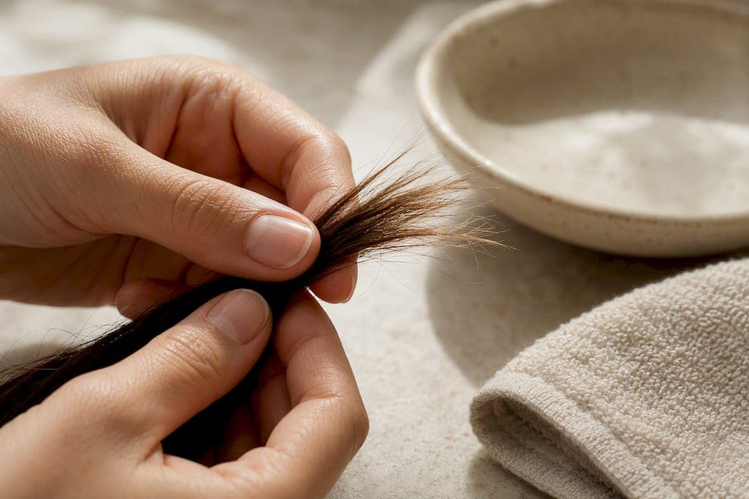 Frayed hair ends showing shaft breakage