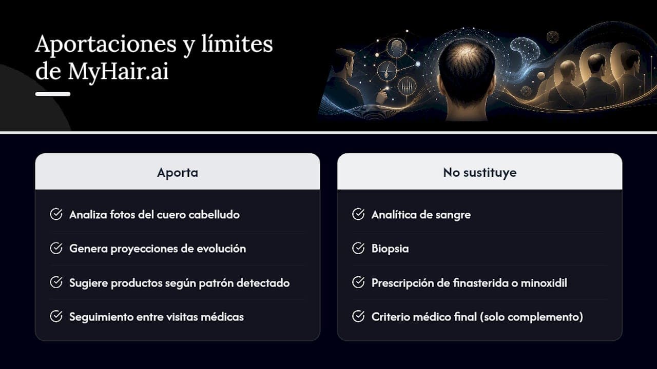 Qué aporta MyHair.ai al seguimiento (y qué no sustituye) — overview diagram