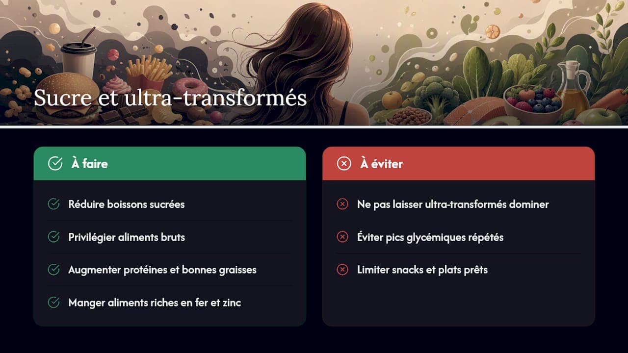 Sucre et aliments transformés : l'ennemi discret de la fibre capillaire — overview diagram