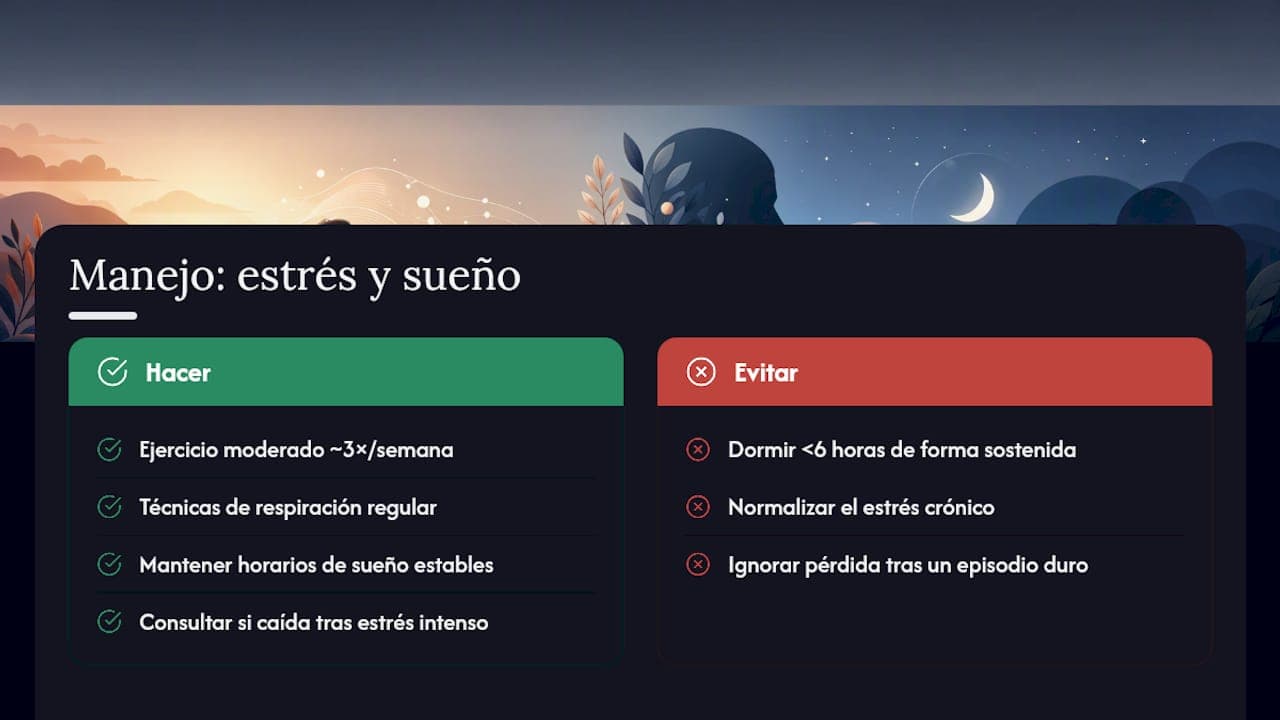 Manejo del estrés y sueño para frenar la caída del cabello — overview diagram