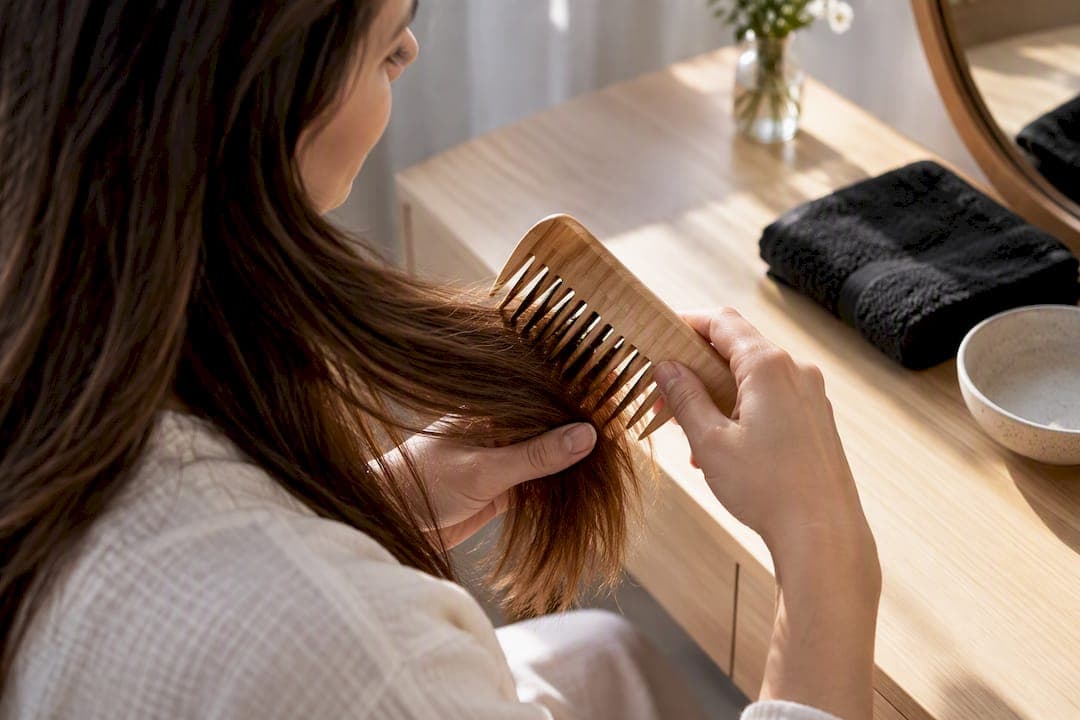 Breitzinkiger Kamm entwirrt sanft die Haarspitzen