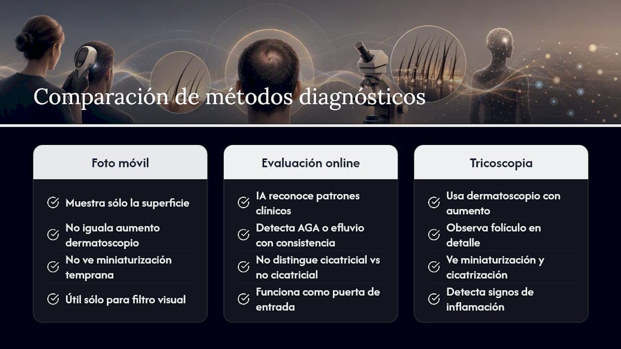 Por qué la tricoscopia sigue siendo el estándar de oro — overview diagram