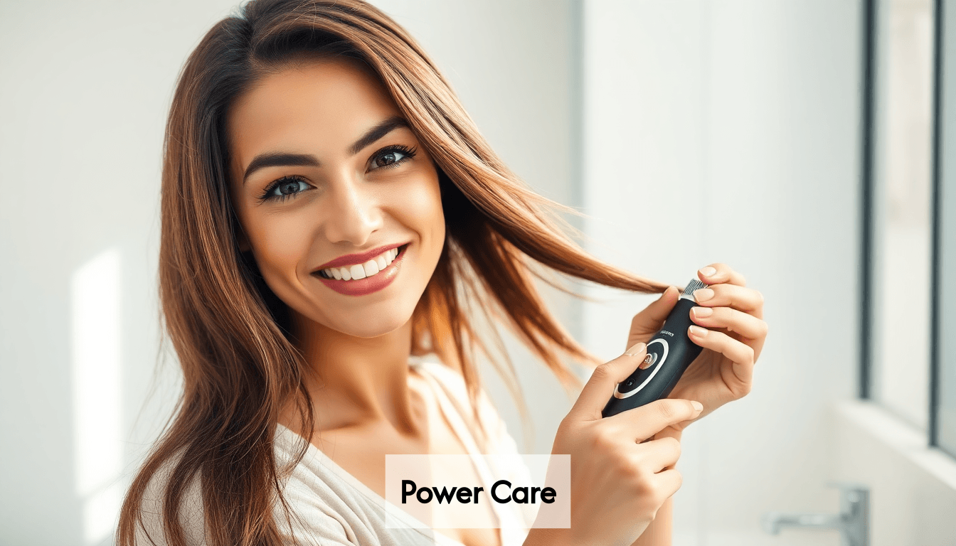 Woman using electric split end trimmer