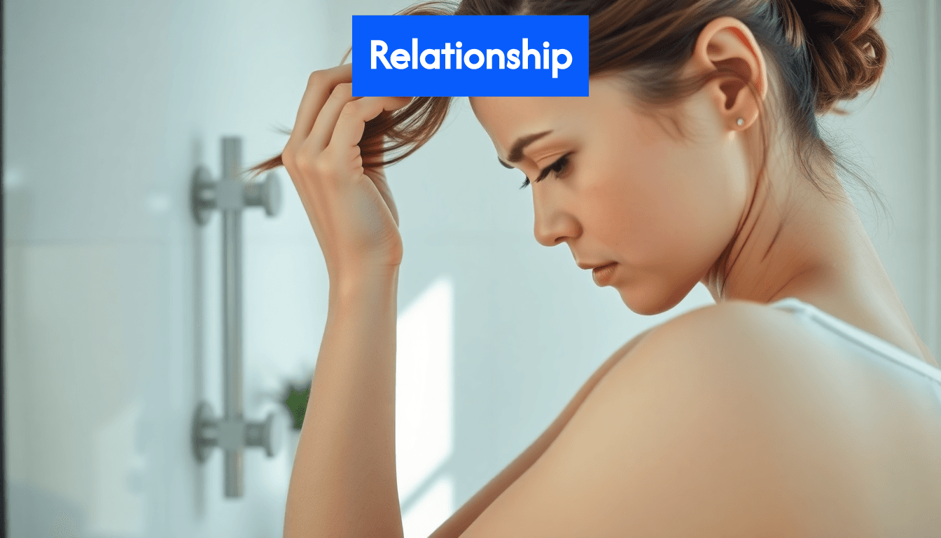Woman checking hair roots in mirror